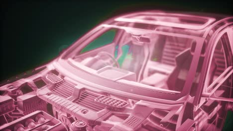 Holographic-animation-of-3D-wireframe-car-model-with-engine